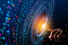 Finger activates glowing swirl, symbolising AUT's innovative research focus