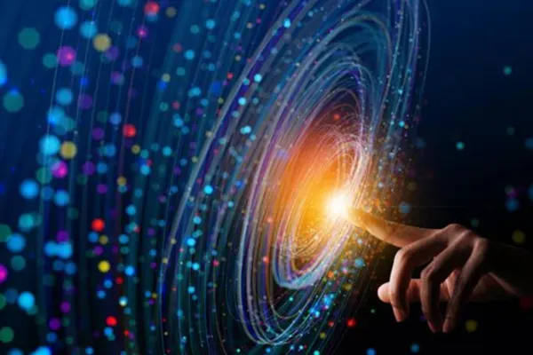 Finger activates glowing swirl, symbolising AUT's innovative research focus